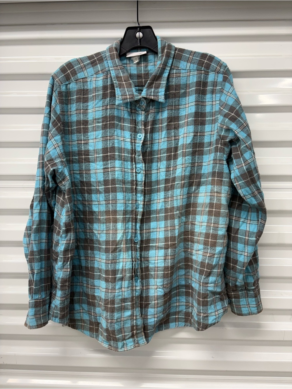 CW Classics Blue Gray Plaid Flannel Button-Up Shirt Men's XL Long Sleeve